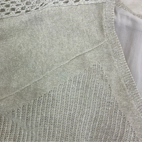 Lucky Brand ecru metallic linen bled crochet sweater shirt ruffle top.Size Large - Picture 6 of 13